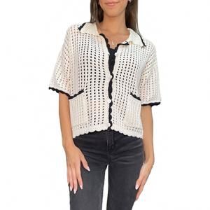 NEW LALAVON crocheted scallop trim cardigan top in off white